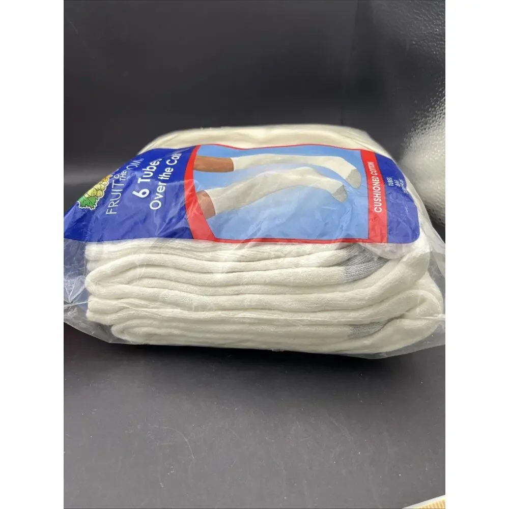 Fruit of the Loom Mens White Tube Socks Over the Calf 6 Pairs Cushioned Cotton